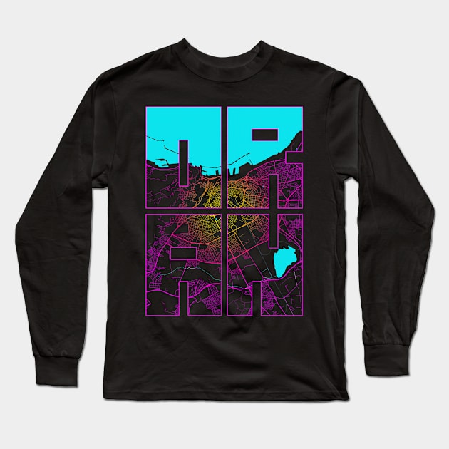 Oran, Algeria City Map Typography - Neon Long Sleeve T-Shirt by deMAP Studio